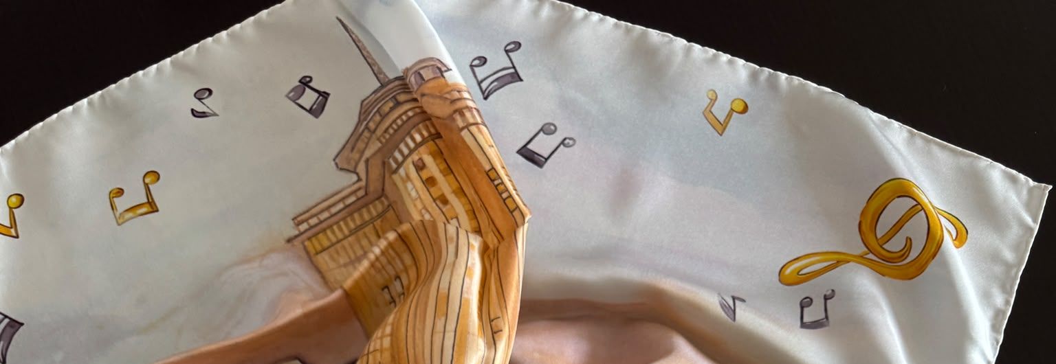 Detail of a hand-painted silk scarf